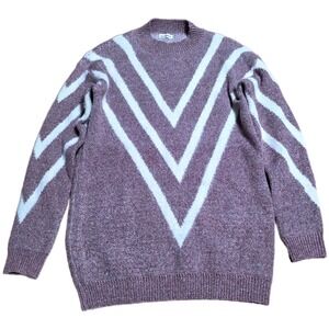 Andthewhy Knit Pullover Sweater Women's Size M L Pink Mauve White Chevron Cozy